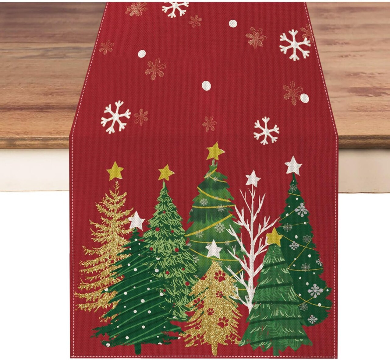 Christmas Table Runner 13x72 Inch, Red Snowflakes Pine Tree Table Decors for Seasonal Winter Xmas Holiday Home Kitchen Dining Party